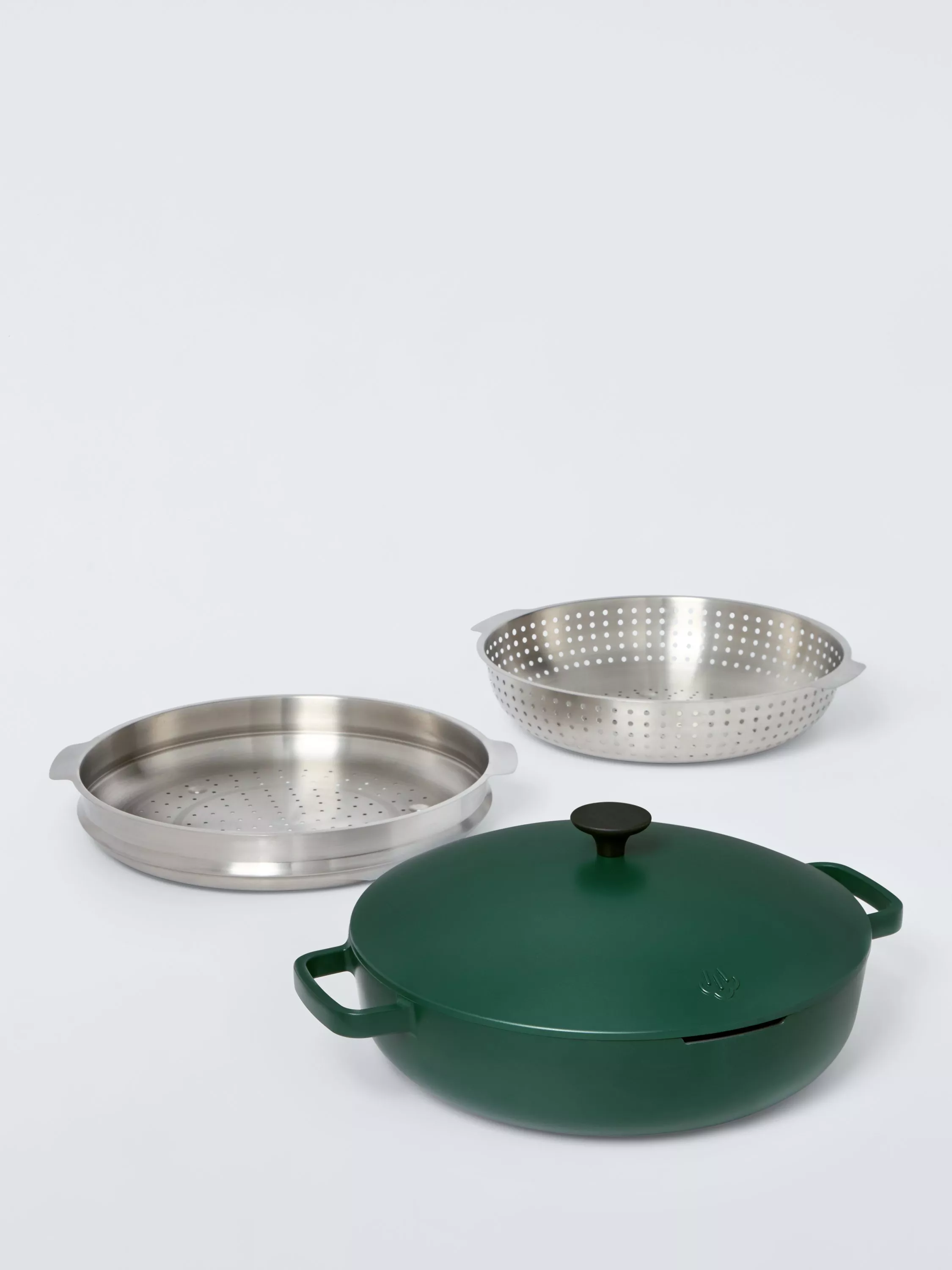 John Lewis X Deliciously Ella Aluminium Non-Stick Multi-Pan with Stainless Steel Steamer, 30cm, Green