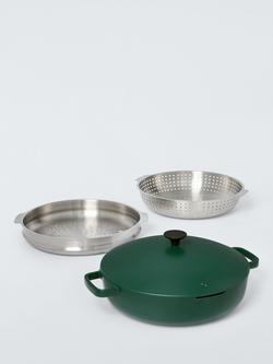 John Lewis X Deliciously Ella Aluminium Non-Stick Multi-Pan with Stainless Steel Steamer, 30cm, Green, De Green