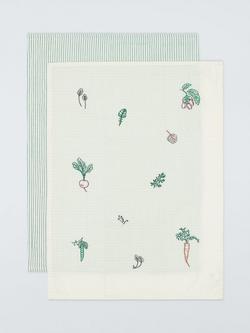 John Lewis X Deliciously Ella Cotton Tea Towels, Pack of 2, Green
