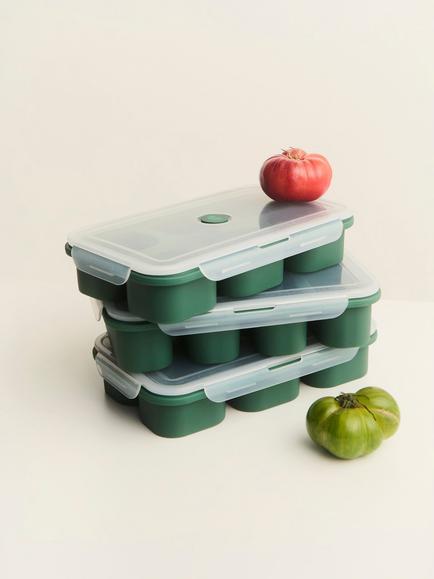 John Lewis X Deliciously Ella Silicone Large Food Storage Cube Tray & Lid, 2 x 500ml - view 2, Green
