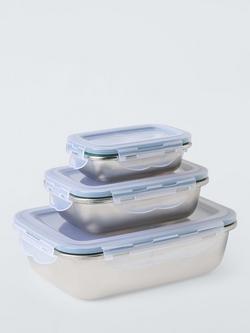 John Lewis X Deliciously Ella Stainless Steel Food Storage Containers & Lids, Set of 3, Silver