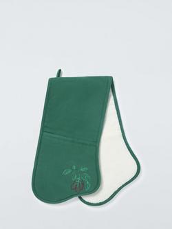 John Lewis X Deliciously Ella Embroidered Cotton Double Oven Glove, Green, Green