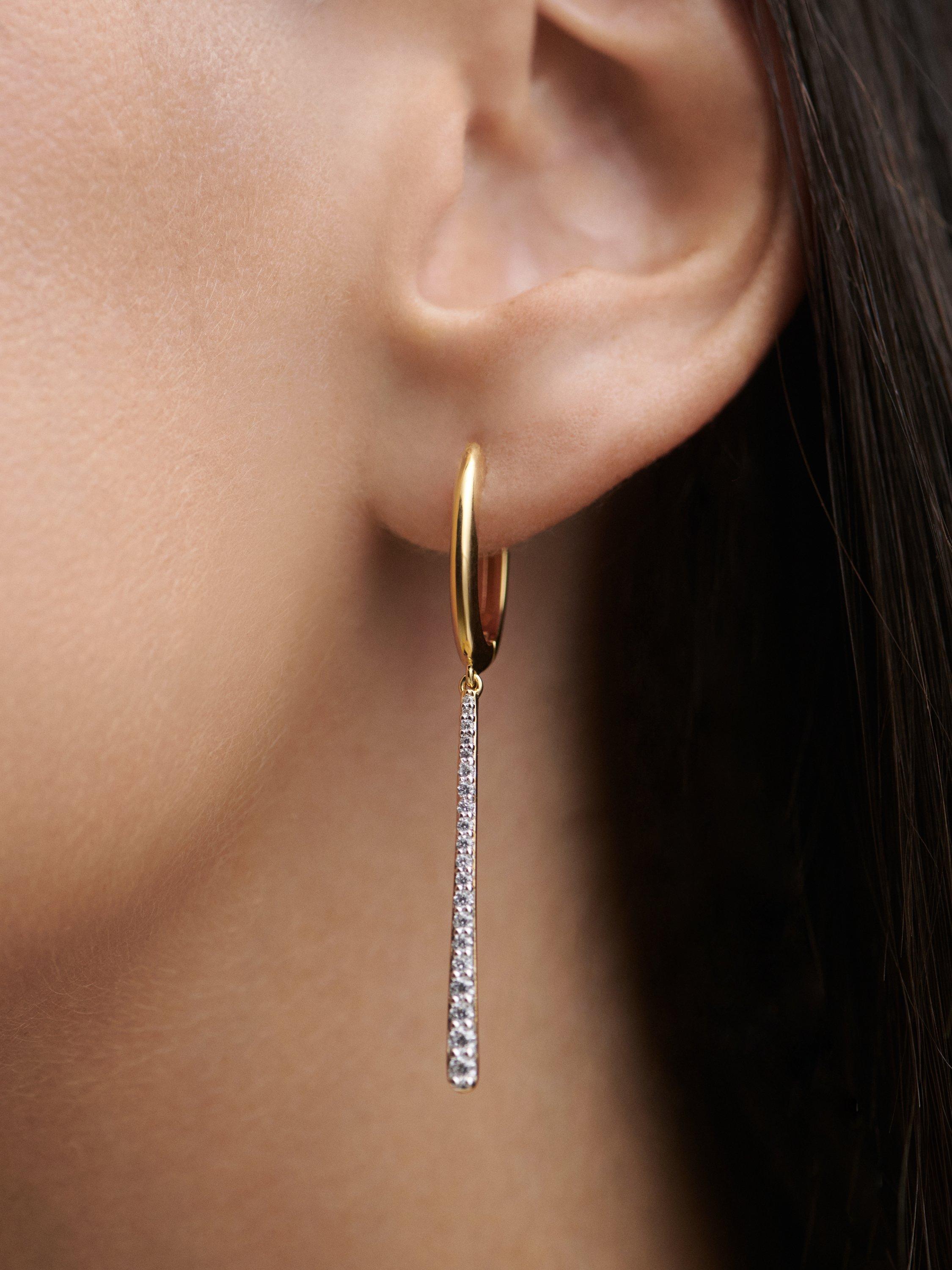 Product image 3 of 3, which shows PDPAOLA Oval Long Zirconia Drop Earrings, Yellow Gold