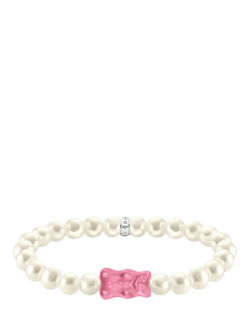 THOMAS SABO x Haribo Solitaire Goldbear Freshwater Pearl Stretch Bracelet, Pink/Silver, Pink / Silver