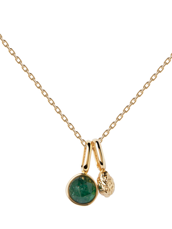 PDPAOLA Oasis Aventurine and Zirconia Two Pendant Necklace, Yellow Gold - view 2, Yellow Gold
