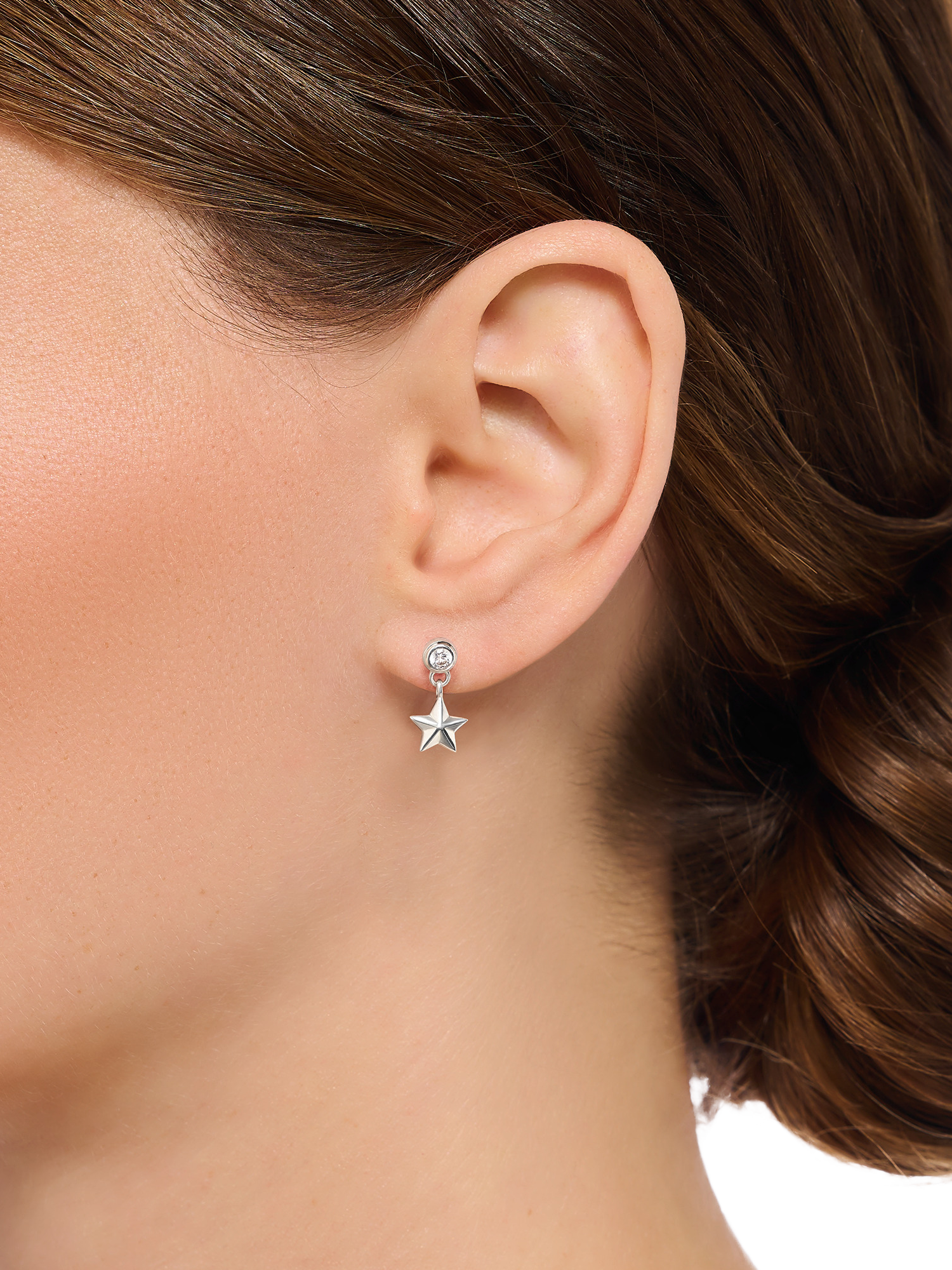 Product image 3 of 3, which shows THOMAS SABO Moon & Star Cubic Zirconia Drop Earrings, Silver