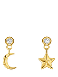 THOMAS SABO Moon & Star Cubic Zirconia Drop Earrings, Yellow Gold