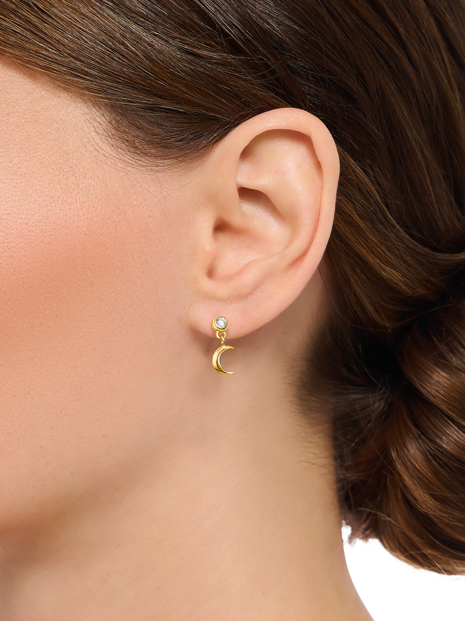 Product image 2 of 3, which shows THOMAS SABO Moon & Star Cubic Zirconia Drop Earrings, Gold