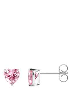 THOMAS SABO Cubic Zirconia Heart Sterling Silver Stud Earrings, Pink