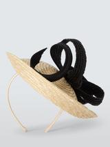 John Lewis Dotty Disc Loop Woven Straw Fascinator, Natural/Black