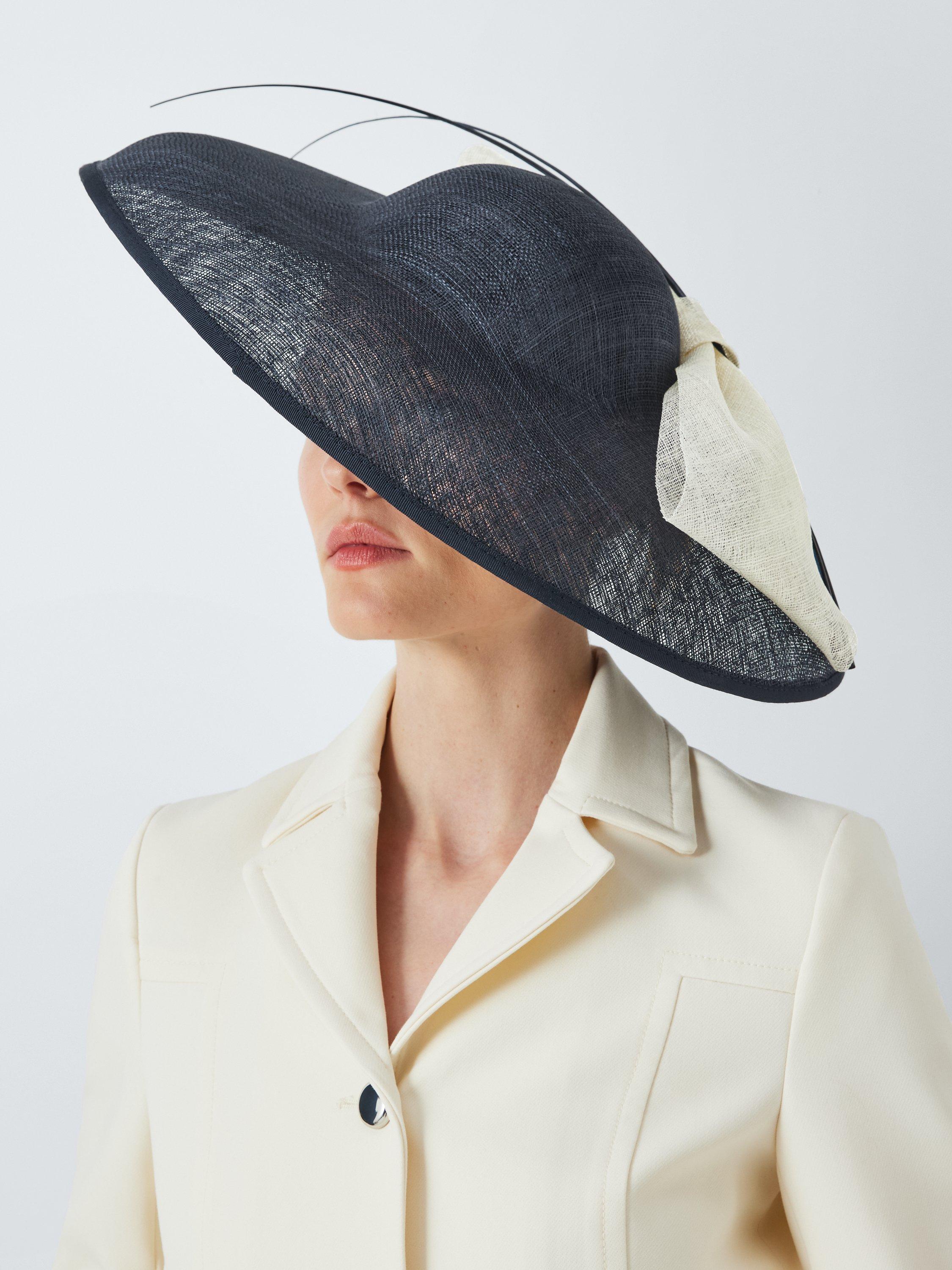 Product image 1 of 4, which shows John Lewis Davina Bow Woven Occasion Hat, White/Navy