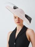 John Lewis Davina Bow Woven Occasion Hat, White/Navy, Pink