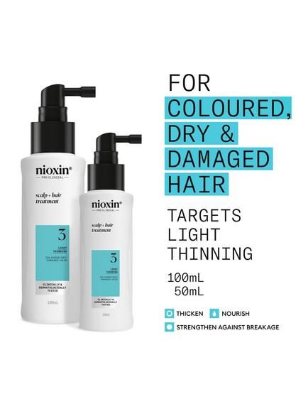 Nioxin Pro Clinical System 3 Scalp + Hair Thickening Treatment for Coloured Or Dry Damaged Hair with Light Thinning, 100ml - view 2, 