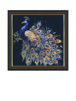 John Lewis Louise Luton 'Opulent' Peacock Framed Print, 79 x 79cm, Blue/Gold, Blue / Gold