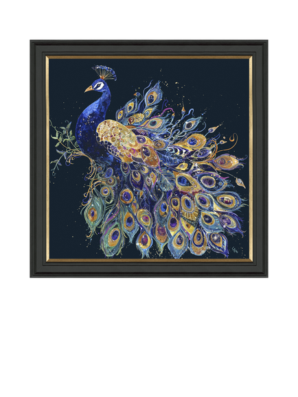 John Lewis Louise Luton 'Opulent' Peacock Framed Print, 79 x 79cm, Blue/Gold, Blue / Gold