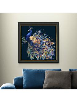 John Lewis Louise Luton 'Opulent' Peacock Framed Print, 79 x 79cm, Blue/Gold - view 2, Blue / Gold