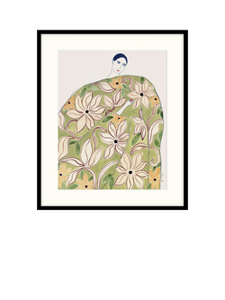 John Lewis La Poire 'Summer Coat' Framed Print & Mount, Green/Apricot, Black/Green/Apricot