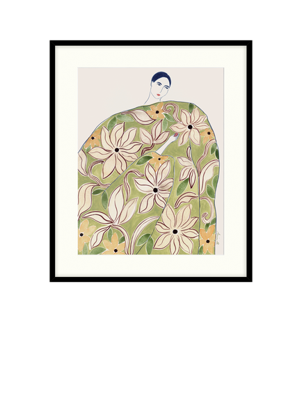 John Lewis La Poire 'Summer Coat' Framed Print & Mount, Green/Apricot, Black/Green/Apricot