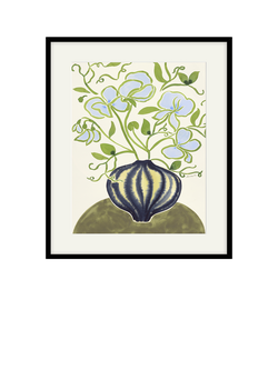 John Lewis La Poire 'Sweet Peas' Framed Print & Mount, 62 x 52cm, Green/Blue, Green/Blue