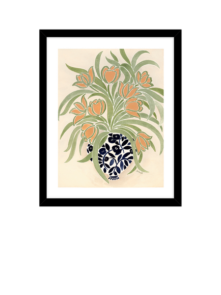 John Lewis La Poire 'Apricot Tulips' Framed Print & Mount, Green/Orange, Green/Orange