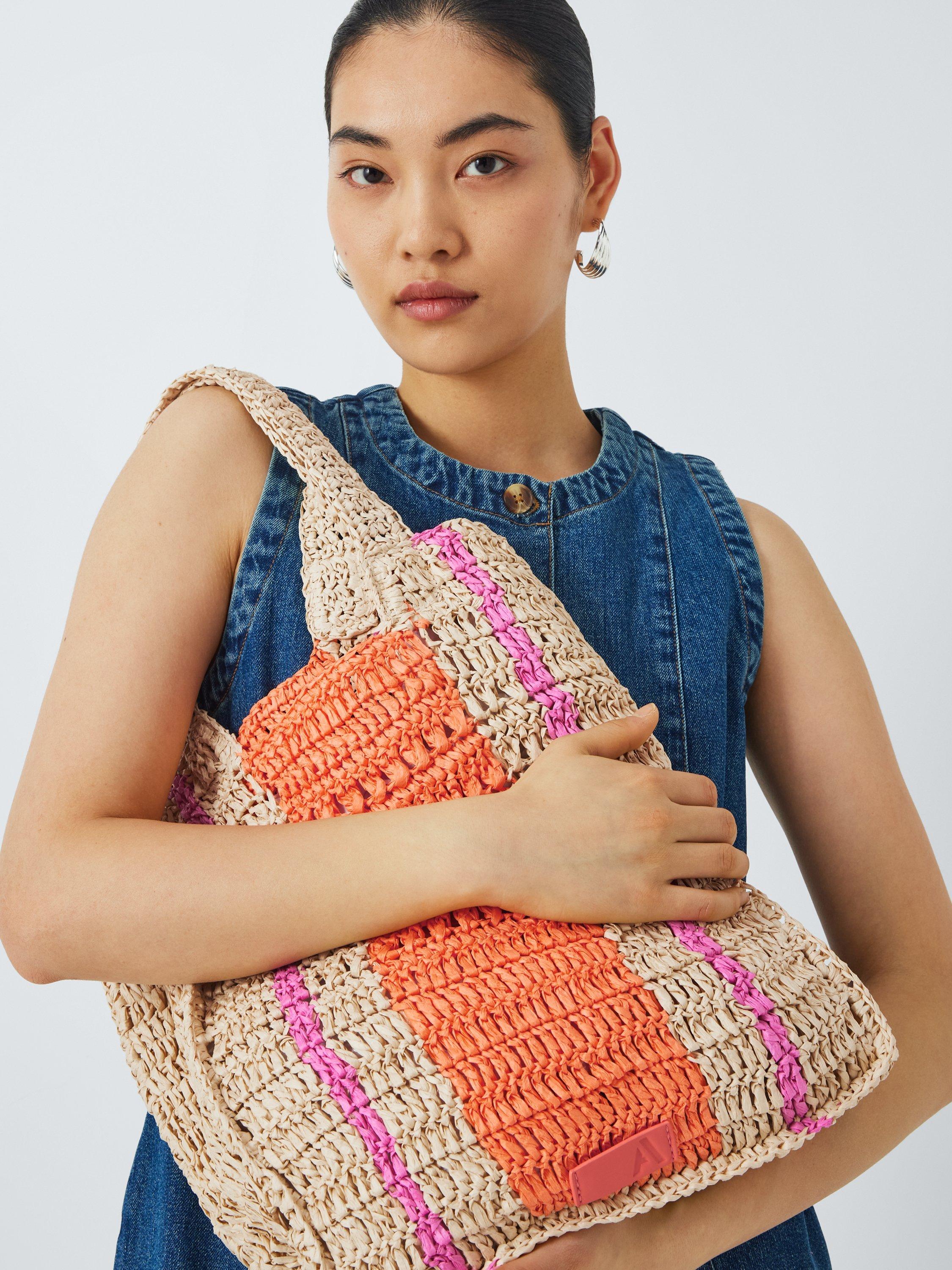 Product image 2 of 6, which shows John Lewis ANYDAY North/South Raffia Tote Bag, Beige/Multi