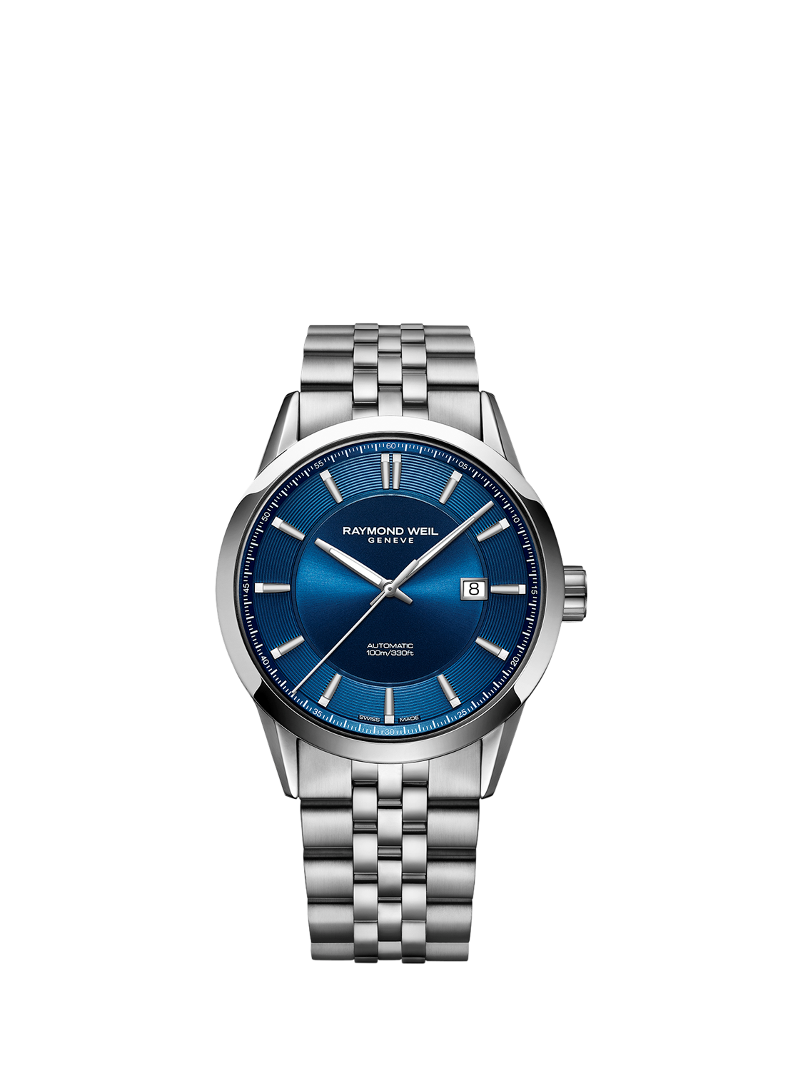Product image 1 of 3, which shows Raymond Weil Men's Freelancer 42 Automatic Date Bracelet Strap Watch, Silver/Blue