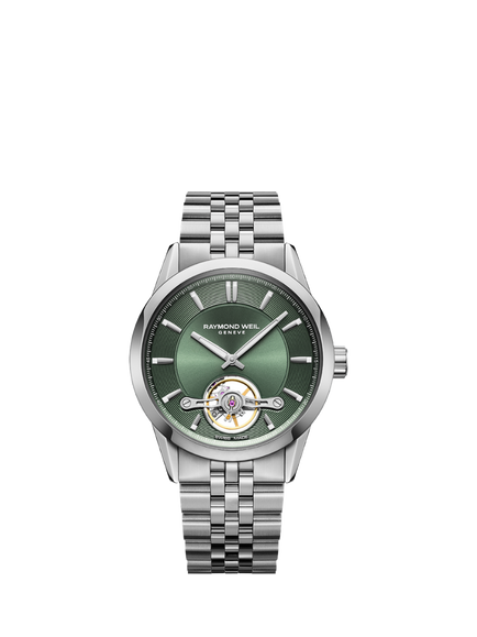 Raymond Weil Men's Freelancer 42 Calibre RW1212 Automatic Bracelet Strap Watch, Silver/Green, Silver