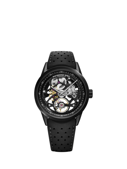 Raymond Weil Men's Freelancer 42 Calibre RW1212 Skeleton Automatic Rubber Strap Watch, Black, Black
