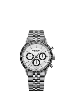 Raymond Weil Men's Freelancer 7741 Chronograph Automatic Bracelet Strap Watch, Silver/White, Silver