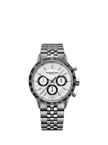 Raymond Weil Men's Freelancer 7741 Chronograph Automatic Bracelet Strap Watch, Silver/White, Silver