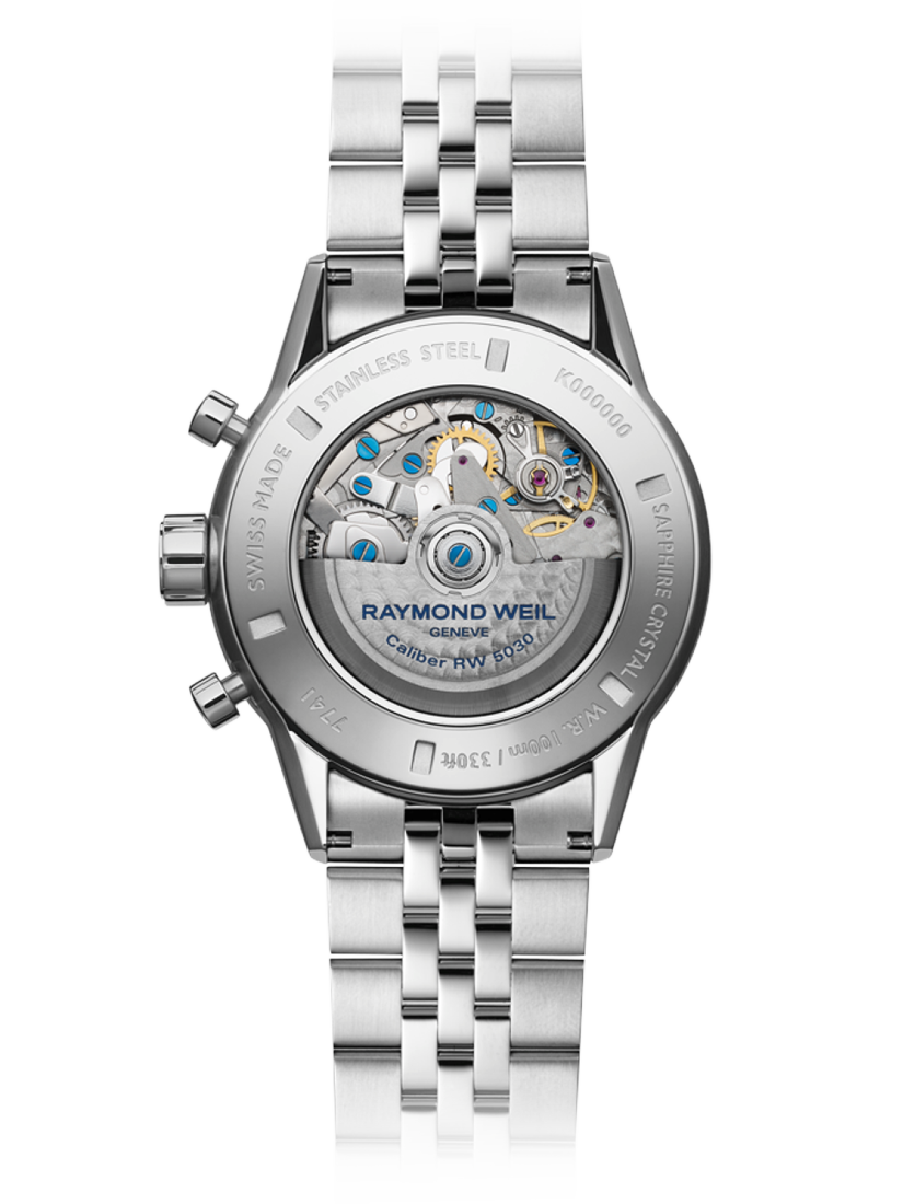 Product image 2 of 3, which shows Raymond Weil Men's Freelancer 43.5 Chronograph Automatic Bracelet Strap Watch, Silver/White