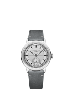 Raymond Weil Men's Millesime 39.5 Seconds Dial Automatic Leather Strap Watch, Silver/Grey, Silver