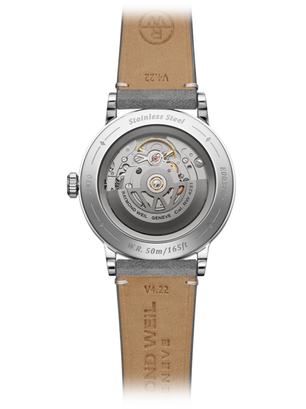 Raymond Weil Men's Millesime 39.5 Seconds Dial Automatic Leather Strap Watch, Silver/Grey - view 2, Silver