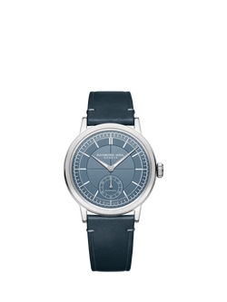 Raymond Weil Men's Millesime 39.5 Seconds Dial Automatic Leather Strap Watch, Silver/Blue, Silver