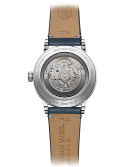 Raymond Weil Men's Millesime 39.5 Seconds Dial Automatic Leather Strap Watch, Silver/Blue - view 2, Silver