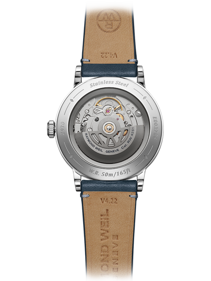 Raymond Weil Men's Millesime 39.5 Seconds Dial Automatic Leather Strap Watch, Silver/Blue - view 2, Silver
