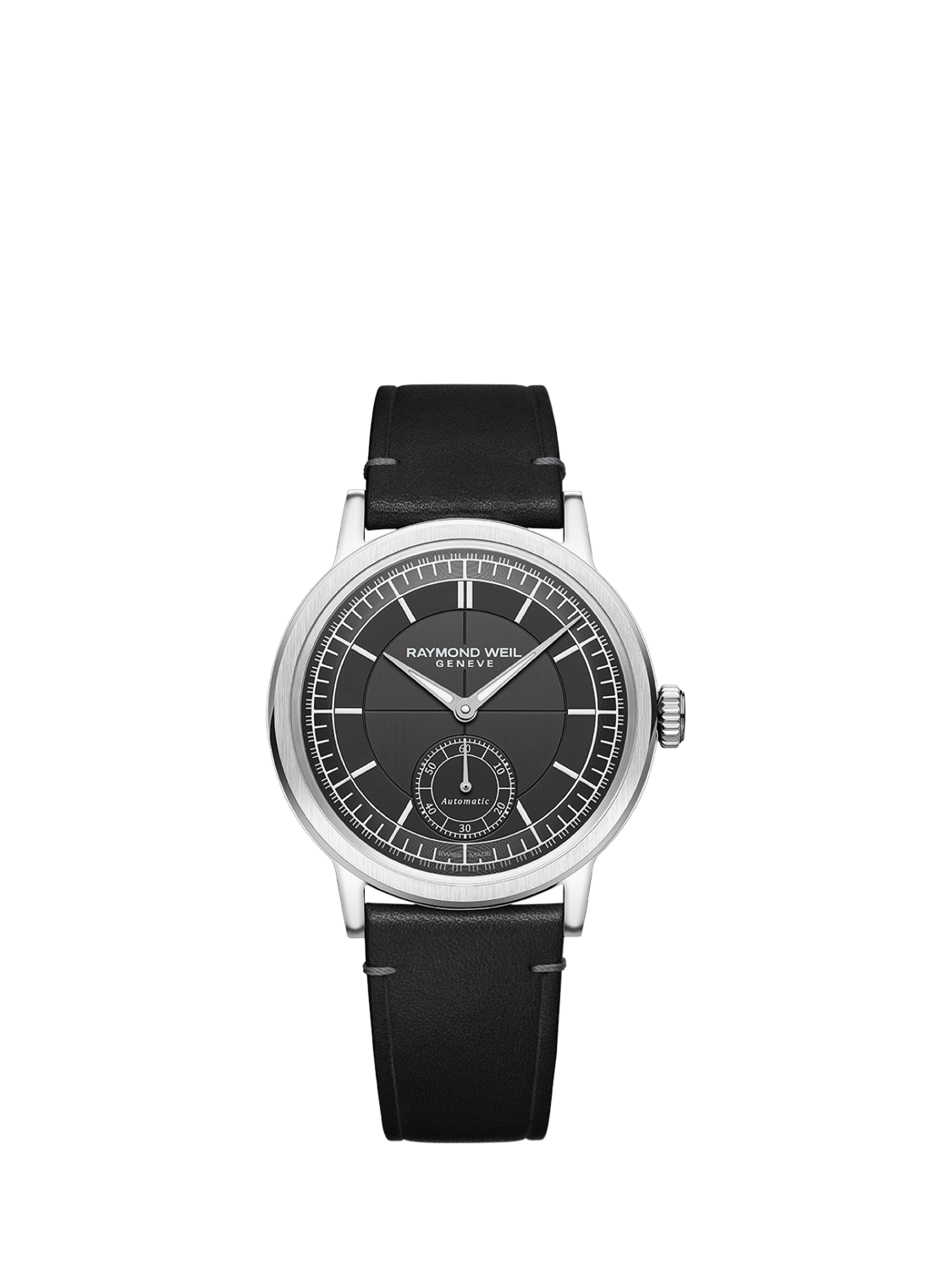 Product image 1 of 3, which shows Raymond Weil Men's Millesime 39.5 Seconds Dial Automatic Leather Strap Watch, Silver/Black
