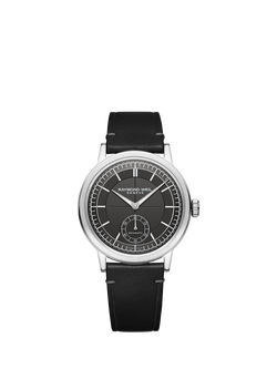 Raymond Weil Men's Millesime 39.5 Seconds Dial Automatic Leather Strap Watch, Silver/Black, Silver