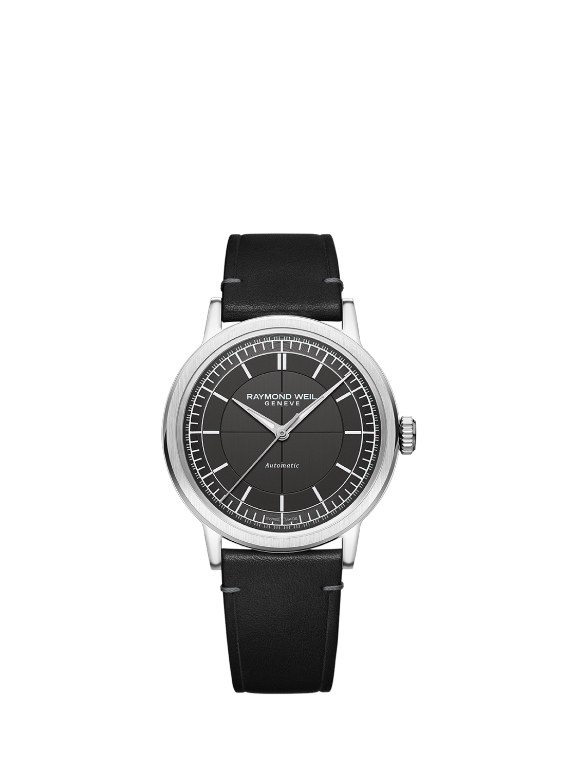 Product image 1 of 3, which shows Raymond Weil Men's Millesime 39.5 Automatic Leather Strap Watch, Silver/Black
