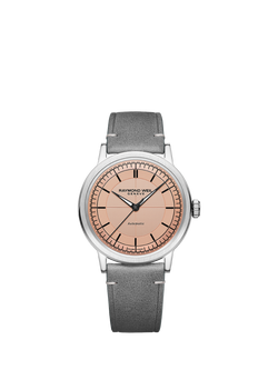 Raymond Weil Men's Millesime 39.5 Automatic Leather Strap Watch, Silver/Rose, Silver