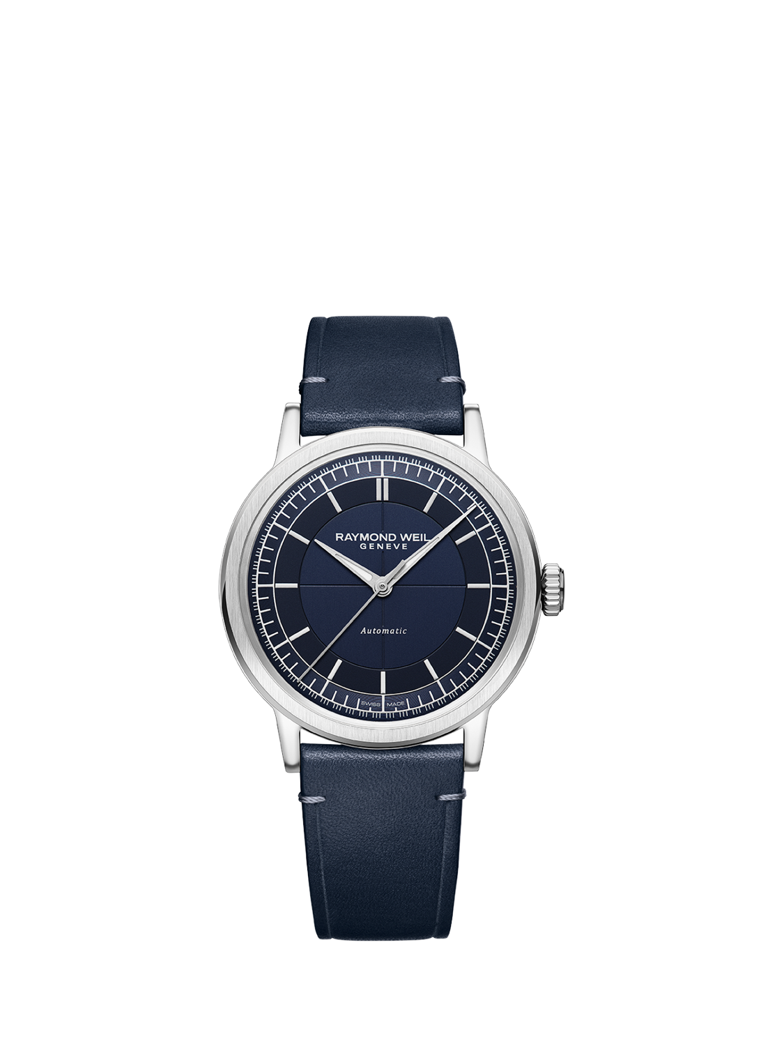 Product image 1 of 3, which shows Raymond Weil Men's Millesime 39.5 Automatic Leather Strap Watch, Silver/Blue