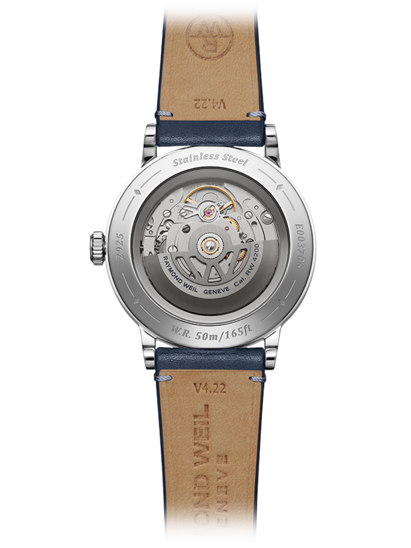 Product image 2 of 3, which shows Raymond Weil Men's Millesime 39.5 Automatic Leather Strap Watch, Silver/Blue