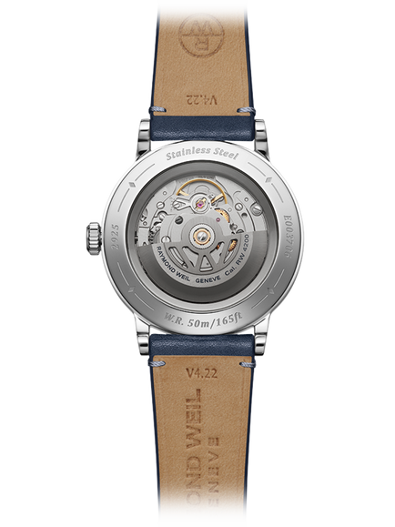 Raymond Weil Men's Millesime 39.5 Automatic Leather Strap Watch, Silver/Blue - view 2, Silver