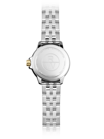 Raymond Weil Women's Tango 30 Frosted Date Bracelet Strap Watch, Silver/Gold - view 2, Silver & Yellow