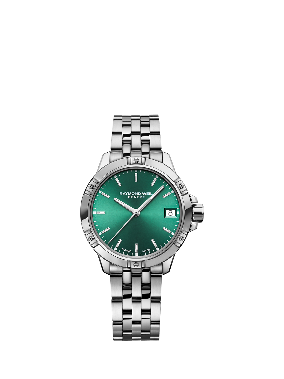 Product image 1 of 3, which shows Raymond Weil Women's Tango 30 Date Bracelet Strap Watch, Silver/Green