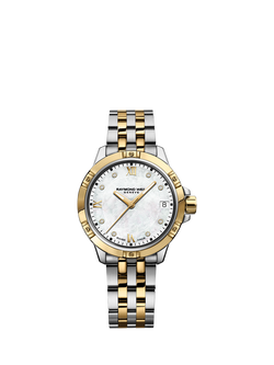 Raymond Weil Women's Tango 30 Mother of Pearl Diamonds Date Bracelet Strap Watch, Silver/Gold, Silver & Yellow