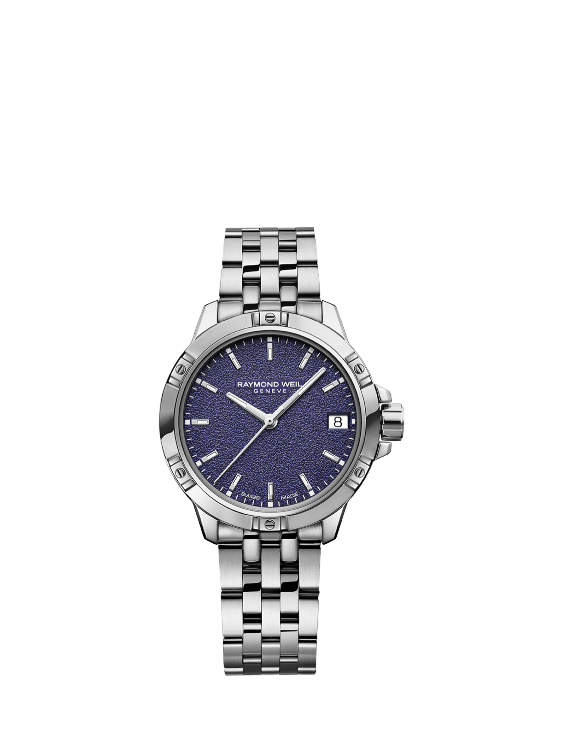 Product image 1 of 3, which shows Raymond Weil Women's Tango 30 Frosted Date Bracelet Strap Watch, Silver/Purple