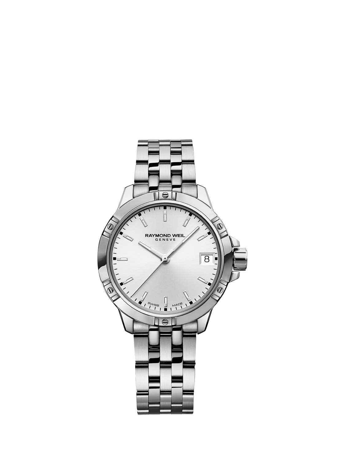 Product image 1 of 3, which shows Raymond Weil Women's Tango 30 Date Bracelet Strap Watch, Silver/White