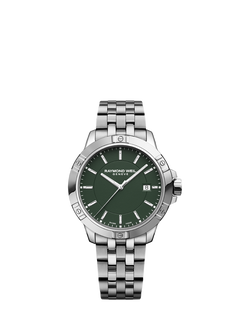 Raymond Weil Men's Tango 41 Date Bracelet Strap Watch, Silver/Green, Silver