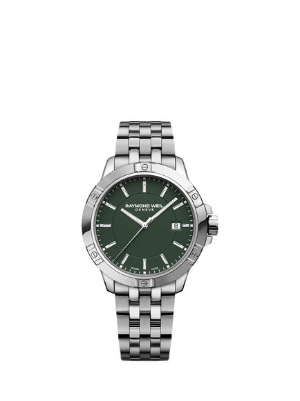 Raymond Weil Men's Tango 41 Date Bracelet Strap Watch, Silver/Green, Silver